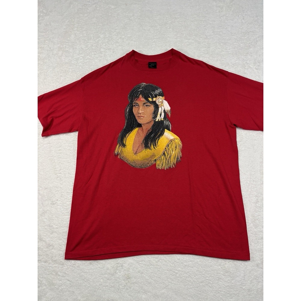 Vtg 80's Black T-Shirt with Beautiful Native American Woman Graphics XXXL USA